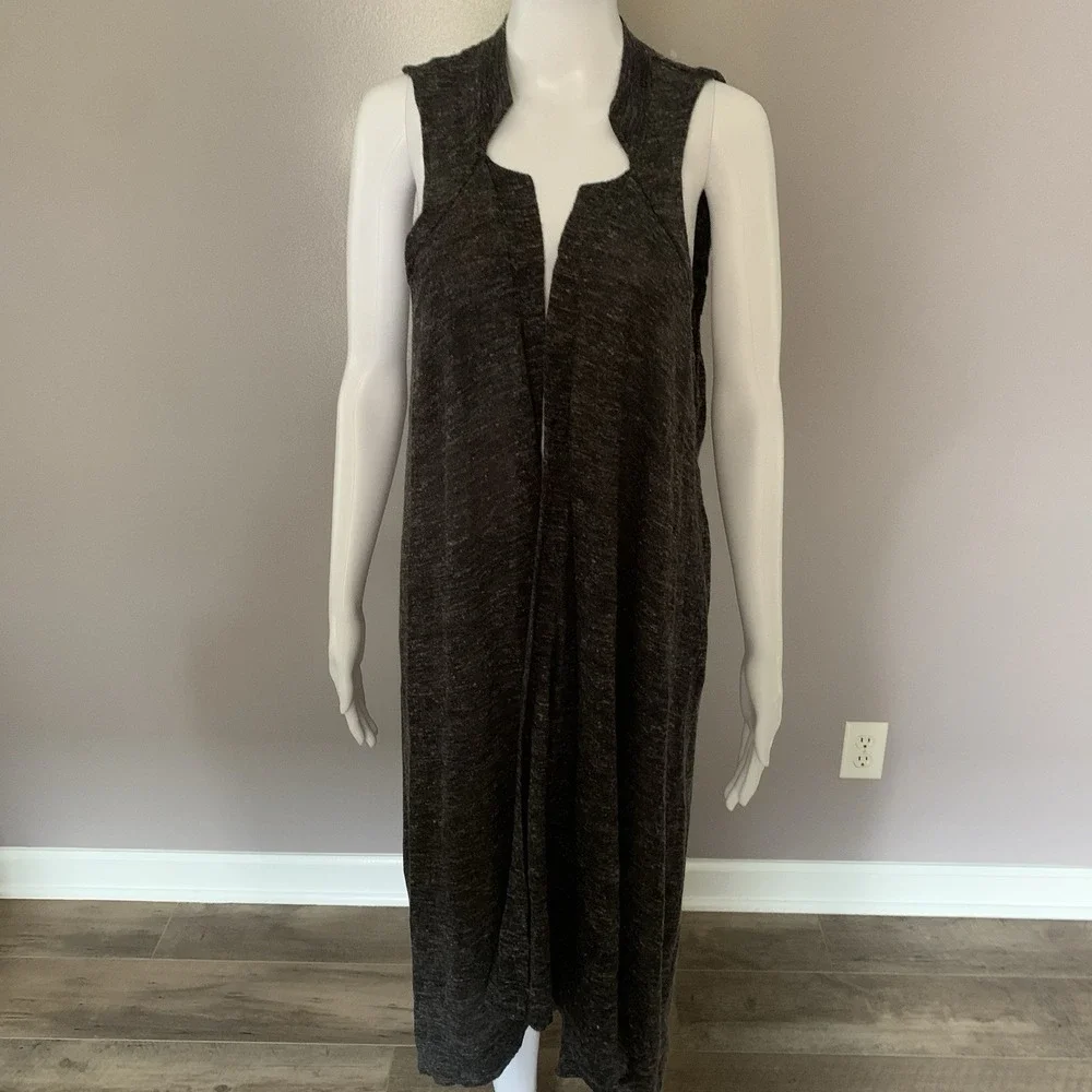Free People Long Cardigan SWEATER VEST SHIRT‎ TOP Duster Trench Knit Grey SZ-M